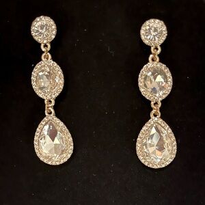 Bridal/Wedding Earrings, Rhinestone Chandelier, Teardrop In Goldtone .